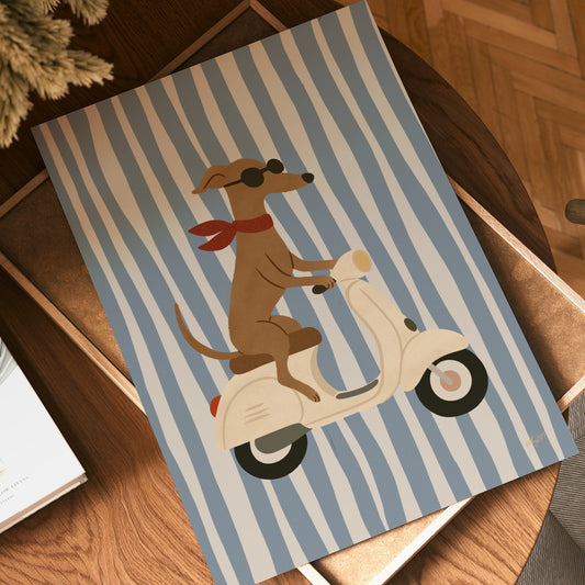 Cool Dog on Vespa Poster