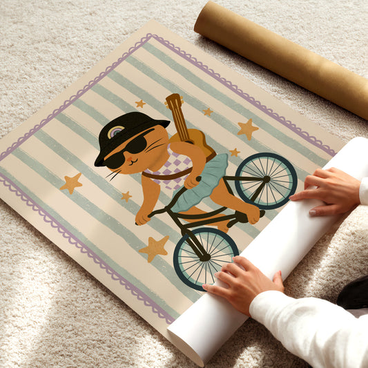 Cool Cat on Bike Poster