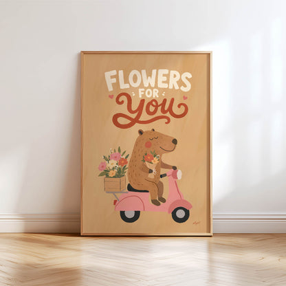 Flowers For You Bear Poster