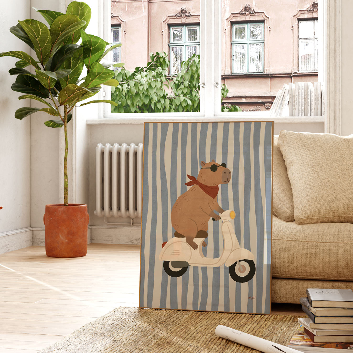 Cool Capybara Vespa Poster