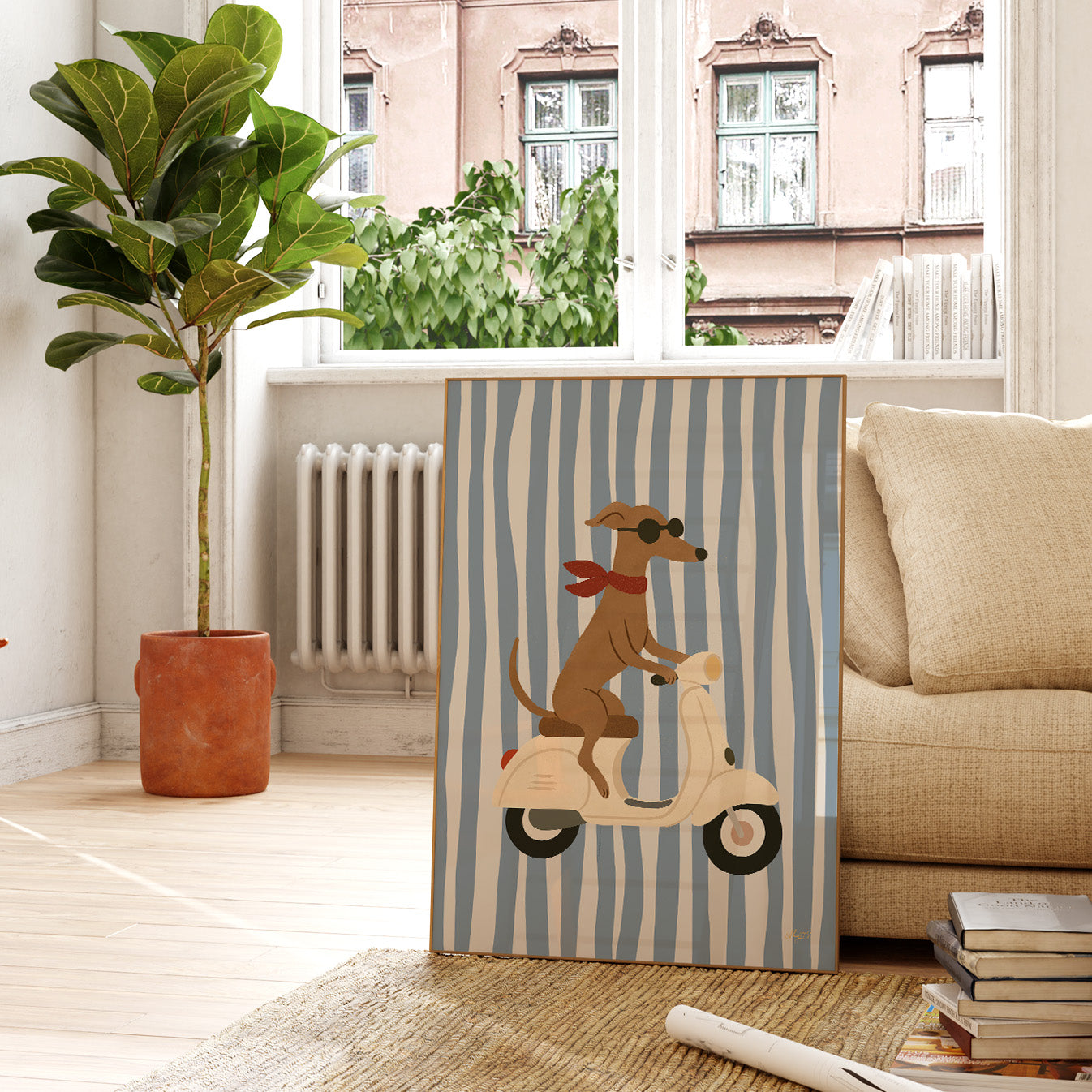 Cool Dog on Vespa Poster