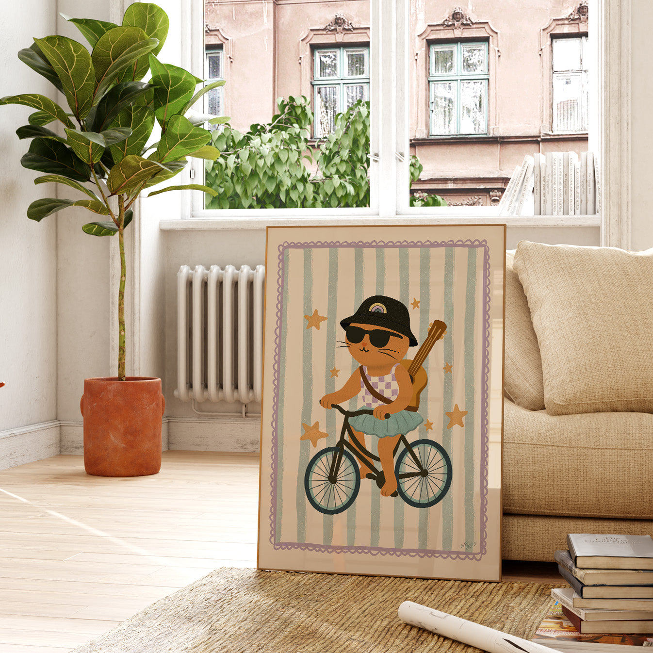 Cool Cat on Bike Poster