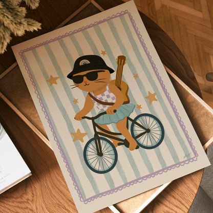 Cool Cat on Bike Poster