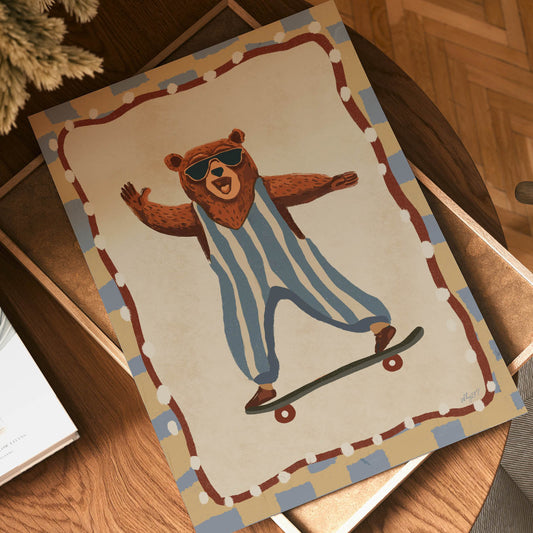 Happy Skater Bear Poster