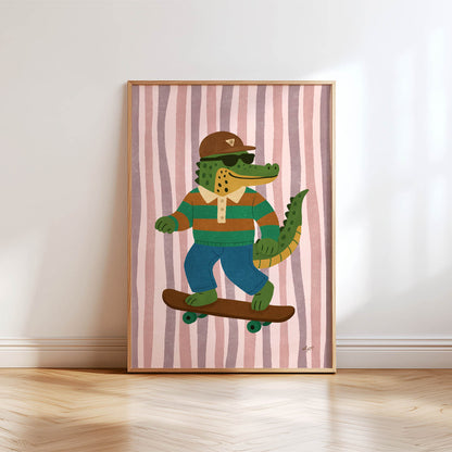 Pink Crocodile Skateboard Poster