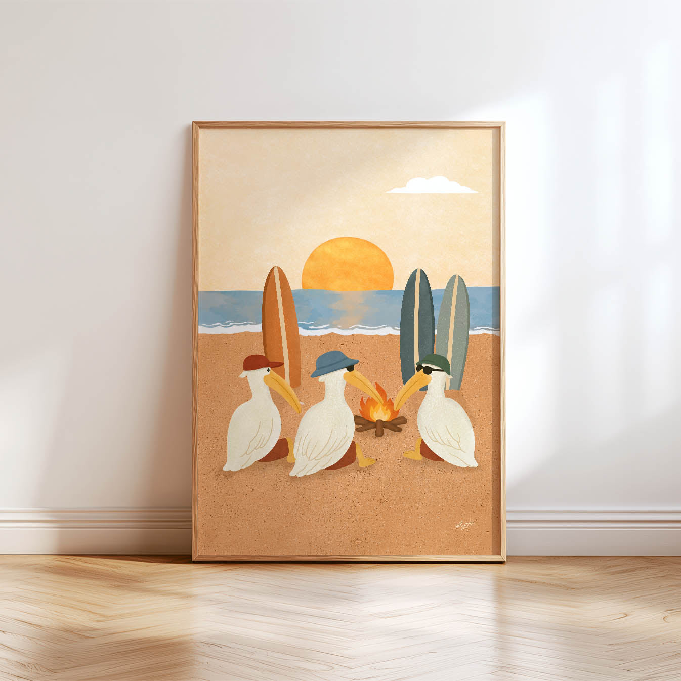 Surf Sunset Pelican Poster