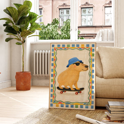Capybara Skateboarding Poster