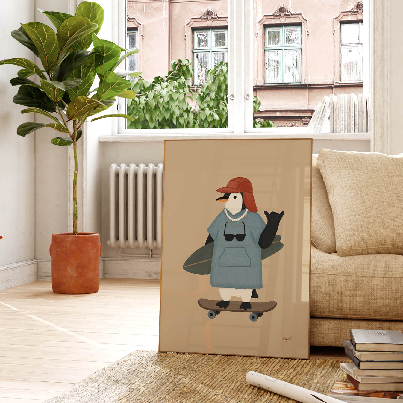 Surf Penguin Poster