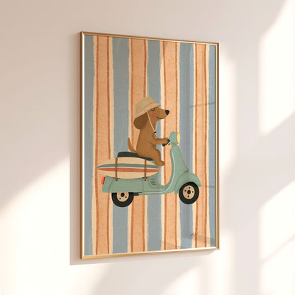 Surf Vespa Dog Poster