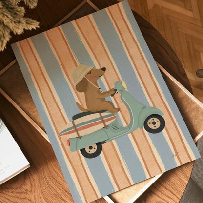 Surf Vespa Dog Poster