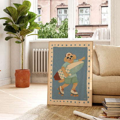 Surf & Roll Dog Poster