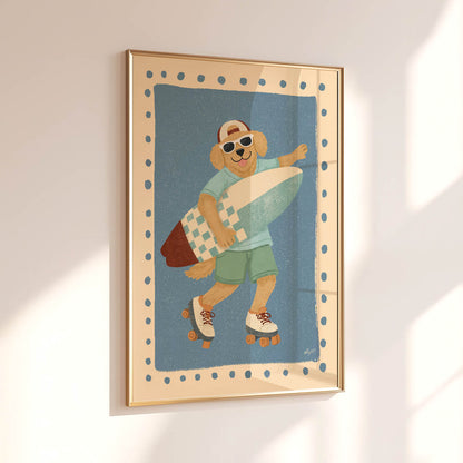 Surf & Roll Dog Poster