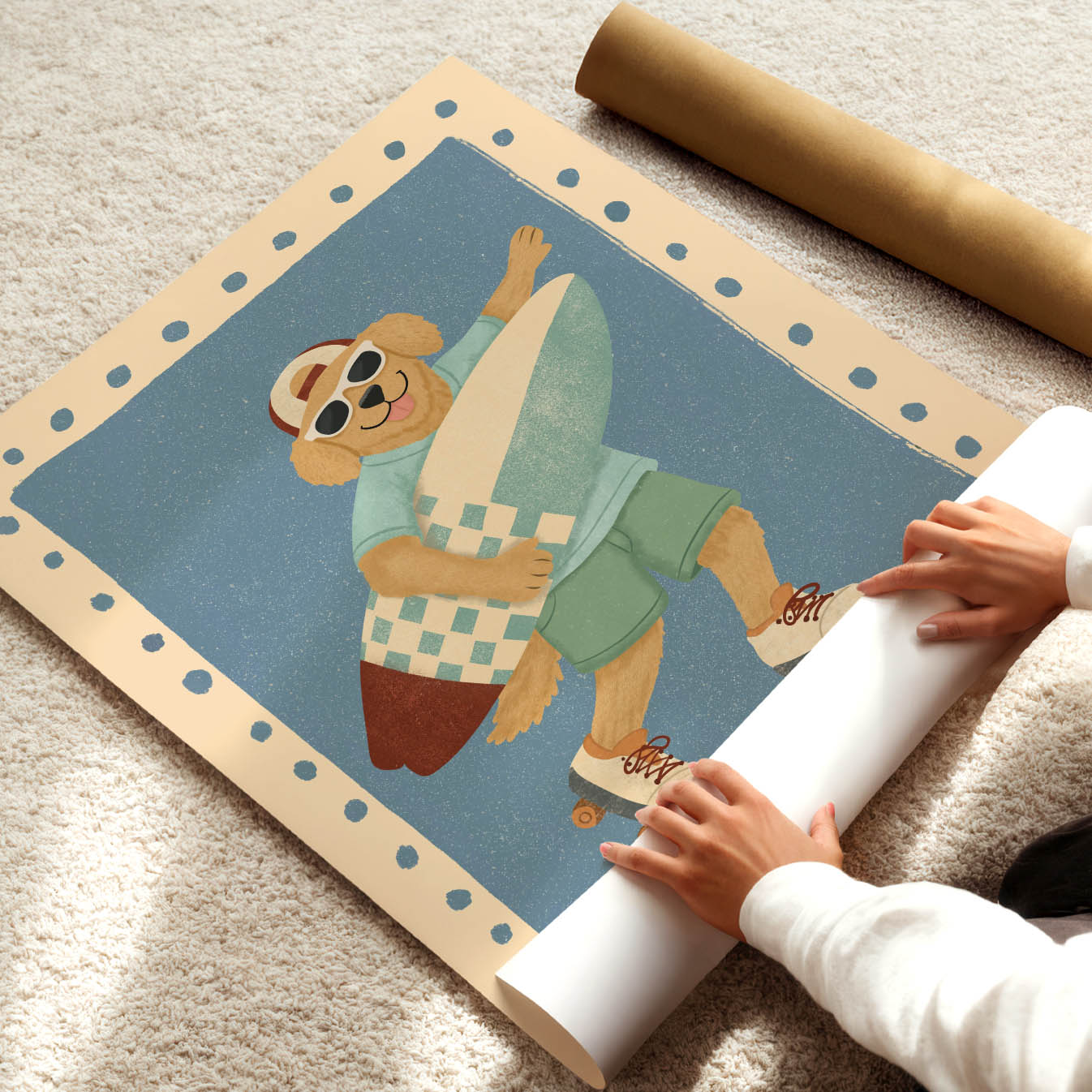 Surf & Roll Dog Poster