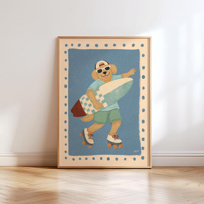 Surf & Roll Dog Poster