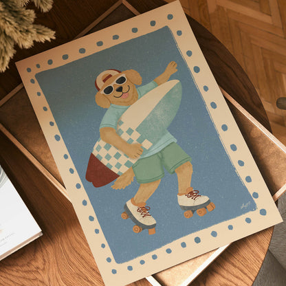 Surf & Roll Dog Poster